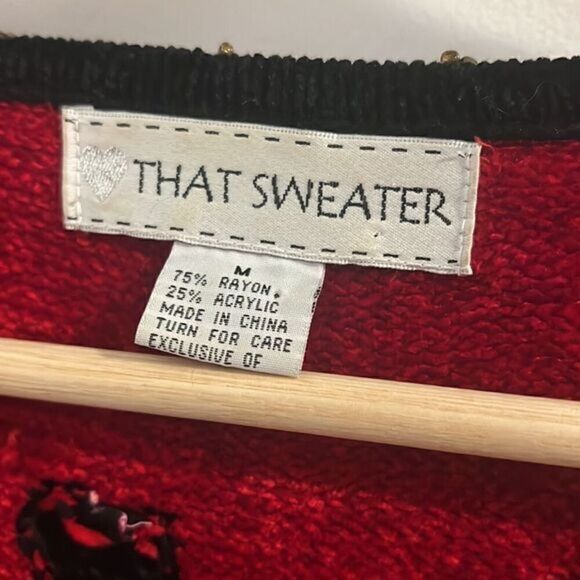 That Sweater Red Beaded with Hearts Button Up Sweater Cardigan Size M - Picture 5 of 16
